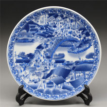 Exquisite Chinese Classical Blue and White Porcelain Hand-Painted Qingming Festival Plate with Qianlong Mark 2024 - buy cheap