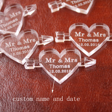 50 pcs Personalized Engraved Clear MR & MRS Surname Arrow Through the Love Heart Wedding souvenirs Gifts Table Decoration Favors 2024 - buy cheap