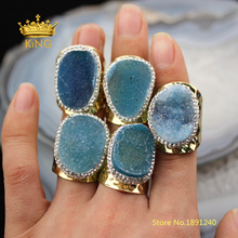 5pcs Freeform Druzy Rings Jewelry,Blue Druzy Agates with Rhinestones Plating Gold Circle Bands Boho Rings Charms Findings YT78 2024 - buy cheap