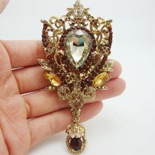 Free Shipping Classical Crown Flower Drop Brown Crystal Rhinestone Pendant Brooch Pin 2024 - buy cheap