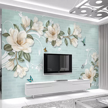 Papel de parede moderno europeu personalizado 3d, pintado à mão, magnólia, flor, mural, sala de estar, quarto, fundo, à prova d'água, 3d 2024 - compre barato