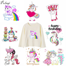 Pulaqi Cartoon Unicorn Flower Patches Iron On Transfers Heat Thermal Transfer Patch For T-Shirts Cartoon Animal Decor For Kids F 2024 - buy cheap