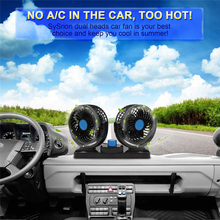 Автомобильный вентилятор с двойной головкой, 12 В, вращение на 360 градусов, крепление на приборную панель, электрический вентилятор охлаждения 2024 - купить недорого