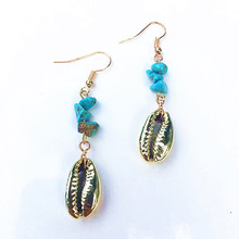 Gold Color Shell Pendant Earring Blue Pine Stone Earring Beach Bohemian Ms. Fashion Accessories Jewelry Birthday Gift For Girl 2024 - buy cheap