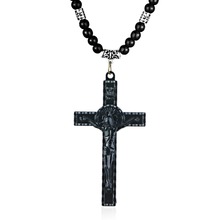 Womens Retro Cross Jesus Beads Chain Necklace Religious Pendant Necklaces for Men Crucifix Jewelry Statement colar MN219 2024 - buy cheap