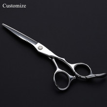 Customize logo japan steel 6 '' cut hair scissors set cutting barber makas haircut scissor Thinning shears hairdressing scissors 2024 - buy cheap