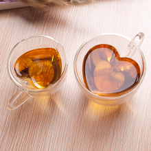 Taza de café en forma de corazón de amor, tazas de vidrio de doble pared resistentes para té, cerveza, leche, zumo de limón, vasos para beber 2024 - compra barato