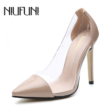 Pumps Women Shoes Transparent PVC Slip-On Shallow Wedding Party Thin Heels Pointed Toe Woman High Heels Pump New Autumn Shoes 2024 - buy cheap
