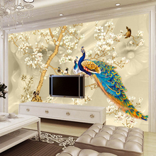 3D стерео обои, цветы магнолии, павлин, настенная живопись, гостиная, ТВ, диван, обои для стен 3 D 2024 - купить недорого