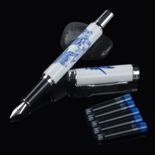 Роскошная перьевая ручка Jinhao синий и белый фарфор Дракон Средний 1818kgp 2024 - купить недорого