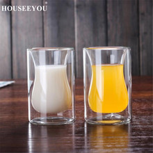 HOUSEEYOU-vasos de vidrio transparente con aislamiento, vasos de doble pared, resistentes al calor, para leche, té, cerveza, vino, 120ML, 2 unids/lote 2024 - compra barato