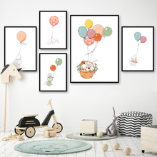 Cute Rabbit Flower Balloon Animals Nordic Posters And Prints Wall Art Canvas Painting Nursery Wall Pictures For Kids Room Decor 2024 - buy cheap