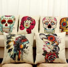 Capa de almofada de algodão e linho, capa decorativa halloween com caveira mexicana, padrão para carro, sofá, almofadas para casa 2024 - compre barato