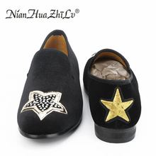 Men handmade embroidery rhinestone black velvet loafers with star wedding and party soft breathable men shoes 2024 - buy cheap