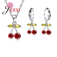 Party Gift Colorized Crystal Women Jewelry Sets 925 Sterling Silver Necklace Earrings Cherry Design Dangle Pendants 2024 - buy cheap