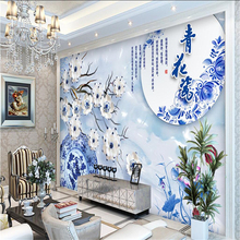 beibehang Chinese Lotus blue white porcelain Large wall papers home decor HD Flower Background 3D Mural wallpaer for Living Room 2024 - buy cheap