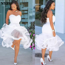 NYZY C141 Africa White Cocktail Dresses Ruffles Mermaid Robe Soiree Dubai Short Fromal Dress Party 2019 2024 - buy cheap