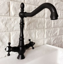 Black Oil Rubbed Brass Dual Cross Handles One Hole Bathroom Kitchen Basin Sink Faucet Mixer Tap Swivel Spout Deck Mounted mnf381 2024 - buy cheap