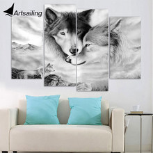 4 piece canvas painting wolves snuggle together HD posters and prints canvas painting for living room free shipping XA-1906A 2024 - buy cheap