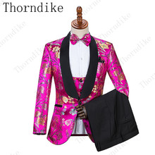 Traje personalizado de nuevo estilo (chaqueta + Pantalones + chaleco) para hombre, traje de boda con estampado de rosa roja, traje ajustado para novio 2024 - compra barato