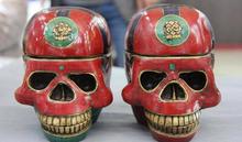 Tibet Buddhism Bronze Copper inlay turquoise coral shell Skull Head Pair Statue (have green statue choice) 2024 - buy cheap