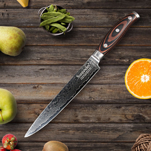 Ножи кухонные из дамасской стали SUNNECKO VG10, острые японские лезвия 8 дюймов, резак для мяса сашими, с деревянной ручкой 2024 - купить недорого