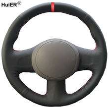 HuiER Hand Sewing Car Steering Wheel Cover For Nissan March Sunny Versa 2013 Almera Red Marker Wear resistant Auto Car Styling 2024 - buy cheap