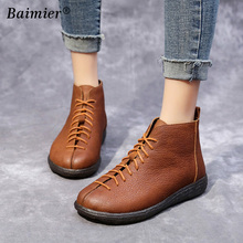 High Quality Women Boots Genuine Leather Shoes Flats Retro Round Toe Martin Boots Female Autumn Winter Ankle Boots Brown 2024 - buy cheap