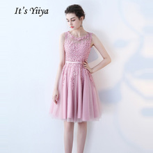 It's YiiYa-vestido de cóctel pequeño apliques abalorios rosa, boda, Formal, flores ilusión, longitud hasta la rodilla, LX073-2 2024 - compra barato