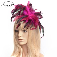 Women Lady Bridal Cocktail Ascot Party Accessories Hairwear Headpiece Hair Clip Feather Brooch Fascinator Handmade Fashion 2024 - buy cheap