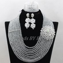 Grânulos africanos cristal branco e transparente, conjunto de joias de noiva feminina nigeriana para casamento e festa, frete grátis abk603 2024 - compre barato