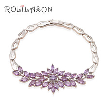 ROLILASON fancy design violet purple zircon Silver filled Overlay Link Chain Bracelets gift for women TB517 2024 - buy cheap