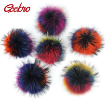 Geebro 50 Pcs 15 cm Rainbow Color Raccoon Fur Pompom Winter Women's Beanie with Fur Ball Pompom Hat Accessories Mixed Pompon 2024 - buy cheap