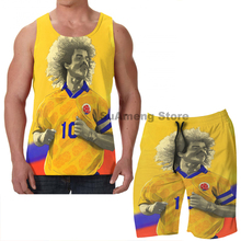 Camisetas sin mangas con estampado divertido para hombre y mujer, conjunto de pantalones cortos de playa para hombre y mujer, chaleco sin mangas para fitness de Carlos Valderrama Colombia 2024 - compra barato