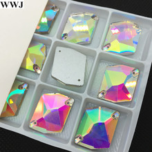 Glass Crystal Cosmic Shape Sew On Stone Flatback 2 Holes Crystal AB Color Sewing Jewelry Beads 21x27mm,16x21mm,14x17mm,11x14mm 2024 - buy cheap