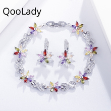 QooLady-Conjunto de joyería de moda para mujer, brazalete con abalorio de flor encantadora, Zirconia, circonita, MARQUESA, Multicolor, coreana, Z009 2024 - compra barato