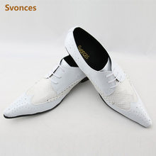 Fashion White Genuine Lether Man Shoes Hollow Breathable Dressing Shoes Man Casual Lace-up With Heel Flats New Chaussures Hommes 2024 - buy cheap