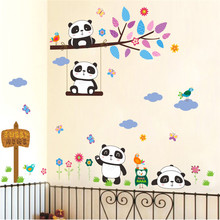 Pegatinas de pared de rama de árbol con pájaros de Panda para habitación de niños, calcomanías murales, mural de animales de decoración infantil 2024 - compra barato