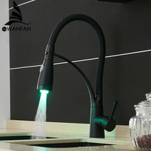 LED Kitchen Faucets with Rubber Design Black Mixer Faucet for Kitchen Single Handle Pull Down Deck Mounted Crane GYD-7668 2024 - buy cheap