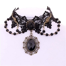 New Party Queen Gothic Punk Style Gem  Decoration Women Black Lace Beads Choker Collar Necklace Chocker Jewelry 2024 - buy cheap