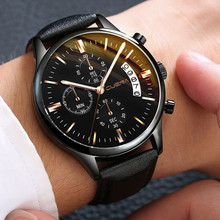 Модные мужские кварцевые Серебристые наручные часы из нержавеющей стали с датой и кожаным ремешком 2024 - купить недорого