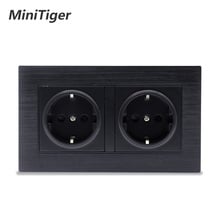 Minitiger Luxury Aluminum Panel Wall Power Dual Socket Plug Grounded, 16A EU Standard Electrical Double Outlet 146 mm * 86 mm 2024 - buy cheap