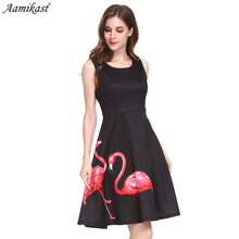 Amikafashion Women Dresses Hot Sale New Fashion 2018 Spring Vintage Print Animal 1950's A-line Black Dresses 2024 - buy cheap