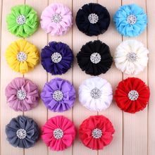 Flor esponjosa con volantes para pinzas para el pelo, 120 ", 15 colores, gasa elegante, botón de aleación de metales, accesorios de flores para niños, 2,8 Uds./lote 2024 - compra barato