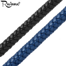 RUIMO-cuerda redonda de superfibra trenzada de 6mm, cuerda de cuero negro y azul para pulsera, joyería para hacer brazaletes, venta al por mayor, 1M 2024 - compra barato