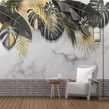 Пользовательские скандинавские тропические растительные листья, белые мраморные фото обои для гостиной фон 3D настенная бумага рулоны 2024 - купить недорого
