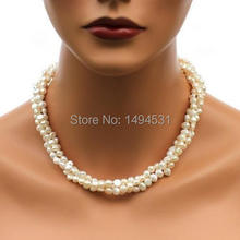 Wholesale Pearl Jewelry Set - 3 Strands White Color Freshwater Pearl Necklace Earrings - Wedding - Brides - Bridesmaids Gift 2024 - buy cheap