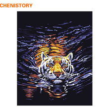 Chenistory-pintura a óleo digital piscina tigre, faça você mesmo, decoração para casa, arte da parede, conjuntos, pintura acrílica em tela 2024 - compre barato
