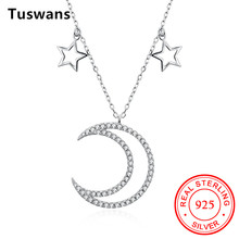 925 Sterling Silver Moon Hanging Star Sweater Chain Necklace 0.5 Carat Shiny Zircon Exquisite Pendant Necklace Silver Jewelry 2024 - buy cheap