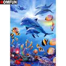Алмазная 5D картина HOMFUN «животный Дельфин», вышивка крестиком, вышивка квадратными/круглыми стразами, домашний декор, подарок, A11490 2024 - купить недорого